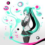  bad_id closed_eyes detached_sleeves green_hair hatsune_miku highres hirasato long_hair singing skirt solo thigh-highs thighhighs twintails vocaloid zettai_ryouiki 