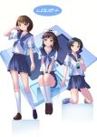  black_hair bob_cut brown_eyes brown_hair digital_media_player kobayakawa_rinko love_plus mp3_player nintendo_ds ponytail school_uniform serafuku shiba_tomori short_hair takane_manaka 