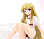  blonde_hair gym_uniform long_hair lowres mizuga purple_eyes touhou violet_eyes yakumo_yukari 