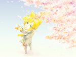  blonde_hair cherry_blossoms colored_pencil_(medium) formal from_above kagamine_len looking_up necktie short_hair shou_shishi solo suit traditional_media tree vocaloid watercolor_(medium) 