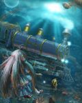  fish gtd-carthage highres locomotive long_hair ocean original scenery steam_locomotive train underwater 