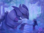  1girl flower giratina hat hikari_(pokemon) night nintendo pokemon pokemon_(creature) pokemon_(game) pokemon_dppt sen_pic smile water wooper 