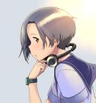  bob_cut bowieknife brown_eyes headphones kobayakawa_rinko love_plus profile school_uniform serafuku short_hair watch wristwatch 