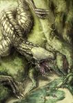  akakatta akakatta_(pixiv71321) claws creature creek dragon fangs fantasy giant monster nature reptile riding scales sword tree water you_gonna_get_raped 