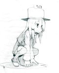  govurin hat lily_pad monochrome moriya_suwako rough sketch squatting thighhighs touhou 