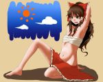  barefoot brown_eyes brown_hair feet flat_chest hakurei_reimu legs navel sarashi touhou tsumidango tsuyadashi_shuuji 