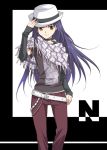  androgynous fedora fedora_hat fujisaki_nagihiko hand_on_hat hat long_hair purple_hair scarf shugo_chara! yellow_eyes 