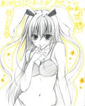  bad_id bikini breasts bunny_ears cleavage finger_to_mouth long_hair monochrome naughty_face nonoko rabbit_ears reisen_udongein_inaba shikishi sketch smirk solo swimsuit touhou traditional_media yuuka_nonoko 