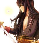  black_eyes black_hair bracelet jewelry male noa_(metoro) smile solo sword tales_of_(series) tales_of_vesperia weapon yuri_lowell 