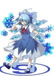  ? ahoge bad_id bespectacled blue_eyes blue_hair bow cirno glasses grin hair_bow hand_on_hip lion_nicole short_hair smile touhou wings ⑨ 