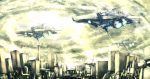   akakatta akakatta_(pixiv71321) building city clouds flying futuristic glow mechanical scenery scifi ship sky spaceship sunbeam  