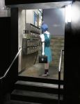  bag blue_hair lights lockers neon_genesis_evangelion night railing satchel school_uniform shiira shiira_(pixiv9116) skirt solo stairs 