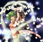  ankle_bracelets armpits barefoot bracelet butterfly dancer dancing feet fire_emblem fire_emblem:_seisen_no_keifu fire_emblem_genealogy_of_the_holy_war green_eyes green_hair jewelry laylea laylea_(fire_emblem) leen_(fire_emblem) long_hair midriff necklace ponytail ribbon short_hair skirt 