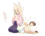  animal_ears bunny_ears cat_ears cat_tail chibi child fox_ears gayarou original sleeping tail tail_hug tea 