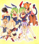  animal_ears blonde_hair blue_eyes blue_hair breast_grab breasts brown_hair bunny_ears bunny_girl bunny_tail bunnysuit cat_ears cat_tail cleavage cream_puff crossdressinging crossed_legs everyone fang fishnet_pantyhose fishnets furude_rika green_eyes green_hair hanyuu high_heels higurashi_no_naku_koro_ni houjou_satoko kittysuit lavender_hair legs long_hair maebara_keiichi orange_hair panther_ears pantyhose pastry rabbit_ears raccoon_ears raccoon_tail red_eyes ryuuguu_rena sheep_girl shino_satoru shoes short_hair sitting sonozaki_mion sonozaki_shion tail tailcoat tears vest wrist_cuffs yuri 