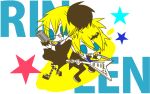  blue_eyes brother_and_sister flying_v glare_(vocaloid) guitar instrument kagamine_len kagamine_rin siblings twins vocaloid 