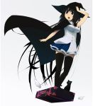  black_cat black_eyes black_hair cape cat detached_wings hand_on_hat hat lesskiss long_hair original panties pantyshot skindentation skirt solo suitcase thigh-highs thighhighs underwear very_long_hair white_shirt wings witch witch_hat 