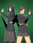  2girls amagami belt gaia_memory hiba_manaka kamen_rider kamen_rider_w multiple_girls pantyhose parody pose school_uniform toki_(artist) yuzuki_ruriko 