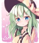 1girl blue_eyes green_hair hat hat_ribbon komeiji_koishi long_hair ominaeshi_(takenoko) ribbon solo touhou 