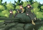  3girls character_request female helmet highres military military_uniform military_vehicle multiple_girls stormcow strike_witches tank uniform vehicle 