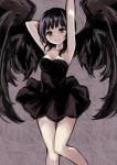  1girl arms_up black_hair breasts brown_eyes cleavage dress morina_nao original smile solo wings 