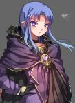  1girl blue_eyes blue_hair caster cloak fate/stay_night fate_(series) highres myero pointy_ears solo 