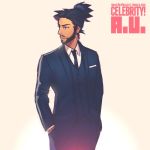  1boy annie_mei_project beard black_hair blue_eyes caleb_thomas facial_hair formal hands_in_pockets necktie original rin_(annie_mei_project) sideburns solo suit topknot vest 