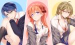  3girls apfl0515 blonde_hair blue_hair breasts cleavage collarbone gekkan_shoujo_nozaki-kun green_eyes kashima_yuu long_hair multiple_girls orange_hair ponytail red_eyes sakura_chiyo seo_yuzuki short_hair violet_eyes 