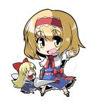  1girl alice_margatroid blonde_hair capelet deformed hairband itamochi lance lowres polearm shanghai_doll short_hair touhou weapon yellow_eyes 