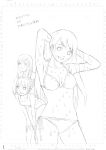  1girl bikini monochrome sakura_device school_swimsuit sketch solo swimsuit traditional_media yoshitomi_akihito 