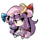  1girl book bow crescent_hair_ornament hair_bow hair_ornament hat itamochi jitome long_hair patchouli_knowledge purple_hair solo touhou very_long_hair violet_eyes white_background 
