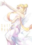  1girl absurdres bare_shoulders bishoujo_senshi_sailor_moon blonde_hair blue_eyes copyright_name double_bun fe_(sakura) highres long_hair lying open_mouth outstretched_arm princess_serenity solo tsukino_usagi twintails very_long_hair white_background 