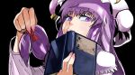  1girl book bow crescent hair_bow hat long_hair munakata_(sekimizu_kazuki) patchouli_knowledge purple_hair ribbon solo touhou violet_eyes 