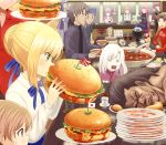  archer assassin_(fate/stay_night) belching berserker burping eating emiya_shirou fate/stay_night fate_(series) fujimura_taiga gilgamesh ginormous_hamburger highres illyasviel_von_einzbern kotomine_kirei lancer mapo_doufu matou_sakura rider saber takahirokun tohsaka_rin toosaka_rin 