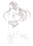  1girl ass bikini_top long_hair monochrome original shorts sketch socks solo traditional_media yoshitomi_akihito 