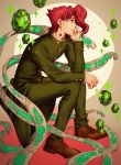 1boy emerald gakuran green_eyes hierophant_green highres jojo_no_kimyou_na_bouken kakyouin_noriaki redhead school_uniform sitting solo stand_(jojo) tentacles thorupanda 