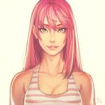  1girl annie_mei annie_mei_project breasts bust caleb_thomas cleavage closed_eyes earrings eyebrows green_eyes hair_down jewelry lips long_hair nose original parted_lips pink_hair smile solo striped tank_top watermark web_address 