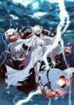  1girl covered_mouth dress highres horns kantai_collection long_hair midway_hime pale_skin red_eyes shinkaisei-kan solo veins very_long_hair white_dress white_hair 
