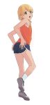  1boy ass blonde_hair from_behind inazuma_eleven inazuma_eleven_(series) long_hair looking_back male_focus miyasaka_ryou open_mouth shoes short_shorts shorts sneakers solo tomo_(sjim) track_suit trap 