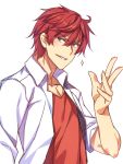  1boy gekkan_shoujo_nozaki-kun grin male mikoshiba_mikoto racer_(magnet) red_eyes redhead short_hair simple_background smile solo white_background 