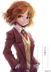  1girl brown_eyes brown_hair chuunenpi sasaki school_uniform short_hair smile suzumiya_haruhi_no_yuuutsu 