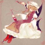  1girl blonde_hair bow gap hair_bow hat maribel_hearn pointing ribbon short_hair smile solo tabard touhou usami_renko yakumo_yukari yellow_eyes yujup 