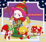  ashita_tta chibi hat hierophant_green jojo_no_kimyou_na_bouken kakyouin_noriaki pink_hair priest purple_hair staff stand_(jojo) tarot violet_eyes 