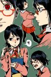  1girl black_hair da_qi_san glasses highres naruto red-framed_glasses sharingan short_hair solo sweater uchiha_sarada 