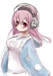  1girl blush breasts enon-chan headphones large_breasts long_hair looking_at_viewer nitroplus pink_eyes pink_hair pom_pom_(clothes) sketch solo super_sonico 