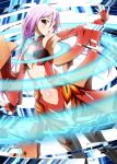  1girl bare_shoulders black_legwear breasts center_opening cleavage detached_sleeves elbow_gloves fingerless_gloves gloves guilty_crown hair_ornament hairclip highres long_hair looking_at_viewer navel open_mouth pink_hair red_eyes solo sumeragi_tomo thigh-highs twintails yuzuriha_inori 