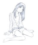  1girl barefoot long_hair monochrome original sketch skirt solo traditional_media yoshitomi_akihito 