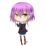  1girl :d boots borrowed_character chibi full_body fur_trim ghost green_eyes hooded_jacket isabelle_(acerailgun) open_mouth original purple_hair shouu-kun signature skirt smile solo thigh-highs transparent_background 