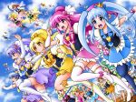  6+girls :o aino_megumi arm_warmers black_legwear blonde_hair blonde_haired_cure_(bomber_girls_precure)_(happinesscharge_precure!) blue_hair blue_skirt boots bow bowtie brooch cowboy_hat crown cure_art cure_fortune cure_honey cure_lovely cure_nile cure_princess cure_sunset cure_tender cure_wave drill_hair extra flying glasses green_hair green_haired_cure_(wonderful_net_precure)_(happinesscharge_precure!) grey_haired_cure_(bomber_girls_precure)_(happinesscharge_precure!) hair_bow hair_ornament hair_ribbon happinesscharge_precure! hat heart_hair_ornament hikawa_iona hikawa_maria jewelry long_hair magical_girl mattsua mini_crown multiple_girls necktie ohana_(happinesscharge_precure!) oomori_yuuko open_mouth orange_hair orange_haired_cure_(wonderful_net_precure)_(happinesscharge_precure!) orina_(happinesscharge_precure!) pink_eyes pink_hair pink_skirt ponytail precure purple_hair purple_skirt red_haired_cure_(bomber_girls_precure)_(happinesscharge_precure!) redhead ribbon running shirayuki_hime skirt sky thigh-highs thigh_boots twintails violet_eyes wand white_hair white_legwear wings wrist_cuffs yellow_eyes yellow_skirt 