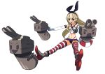  1girl anchor ankle_boots black_panties blonde_hair boots bus7 elbow_gloves gloves hair_ornament hairband highleg highleg_panties kantai_collection long_hair panties rensouhou-chan sailor_collar shimakaze_(kantai_collection) striped striped_legwear thigh-highs underwear white_gloves 